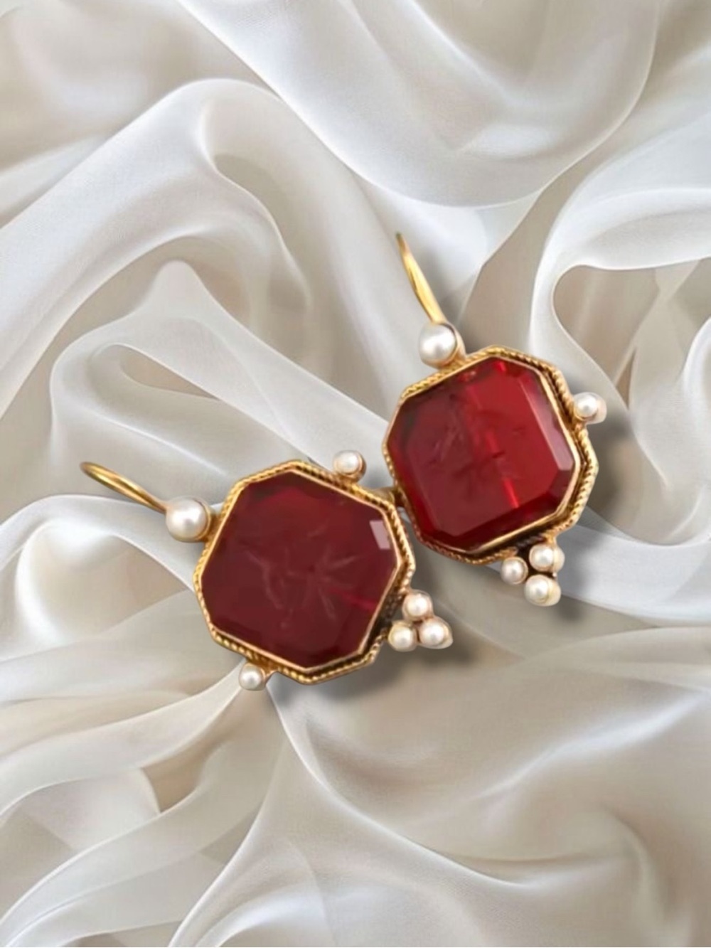 Vintage Gold and Deep Red Earrings